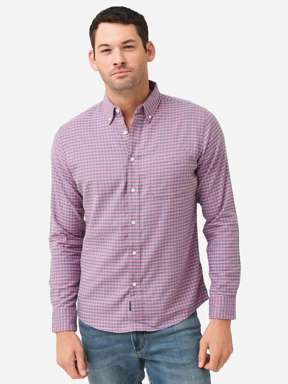 Faherty Stretch Oxford 2.0 Shirt Blue Rose Gingham Size Large